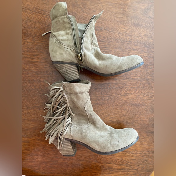Sam Edelman Louie Gray Suede Leather Fringe Zip Ankle Cowboy Boots Size 6.5 - Picture 13 of 15